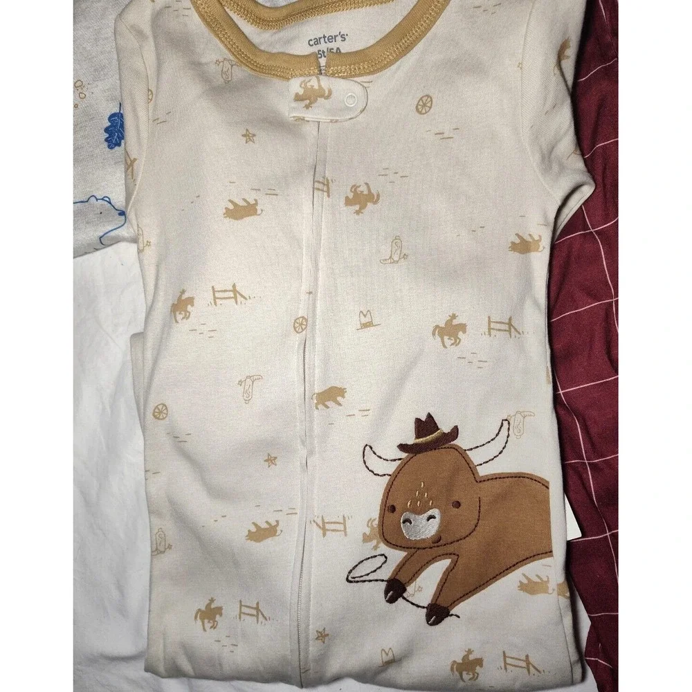 Carter's 5T Boys Footed Pajama Sleeper Lot 3pc Bull Bear Forest Cotton Polyester